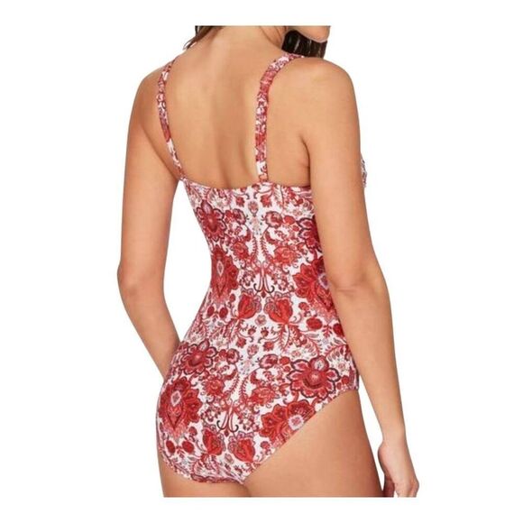 Niptuck Women's Red/Baby Blue/White Nylon Spandex Multifit Cup One Piece Swimsui - Picture 2 of 10